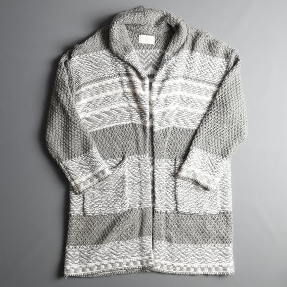 Lucky Brand Cable Knit Open Front Cardigan Womens XL Aztec Gray White - Picture 1 of 9